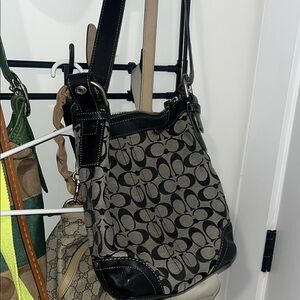 Coach Black and Gray Crossbody Bag with Signature Monogram